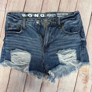 Distressed Blue Jean Shorts with Raw Hem